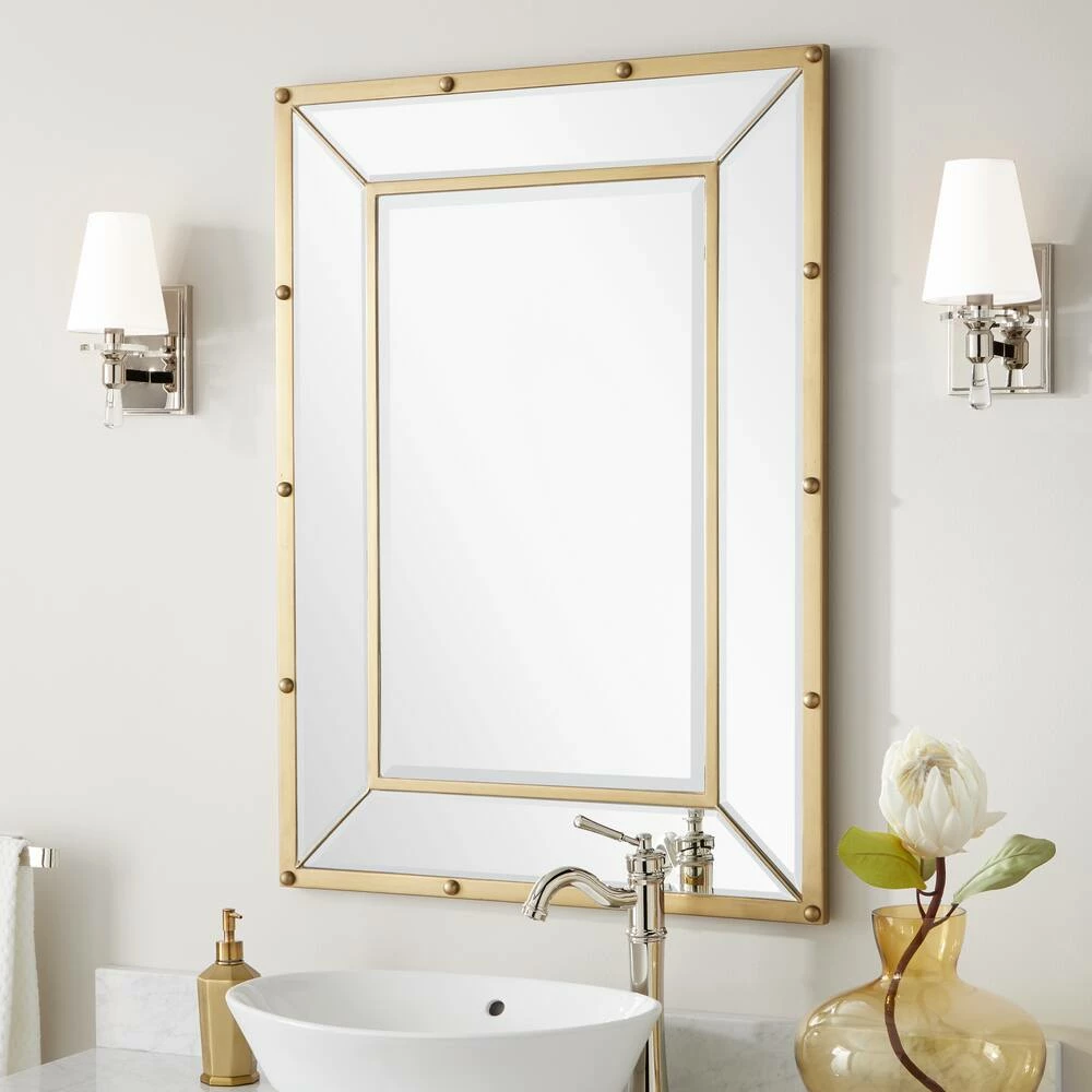 Signature Hardware Joanei 27-7/8 x 38-7/8 x 1-3/8 in. Rectangular Decorative Vanity Mirror in Antique Brass 1 Signature Hardware Joanei 27-7/8 x 38-7/8 x 1-3/8 in. Rectangular Decorative Vanity Mirror in Antique Brass