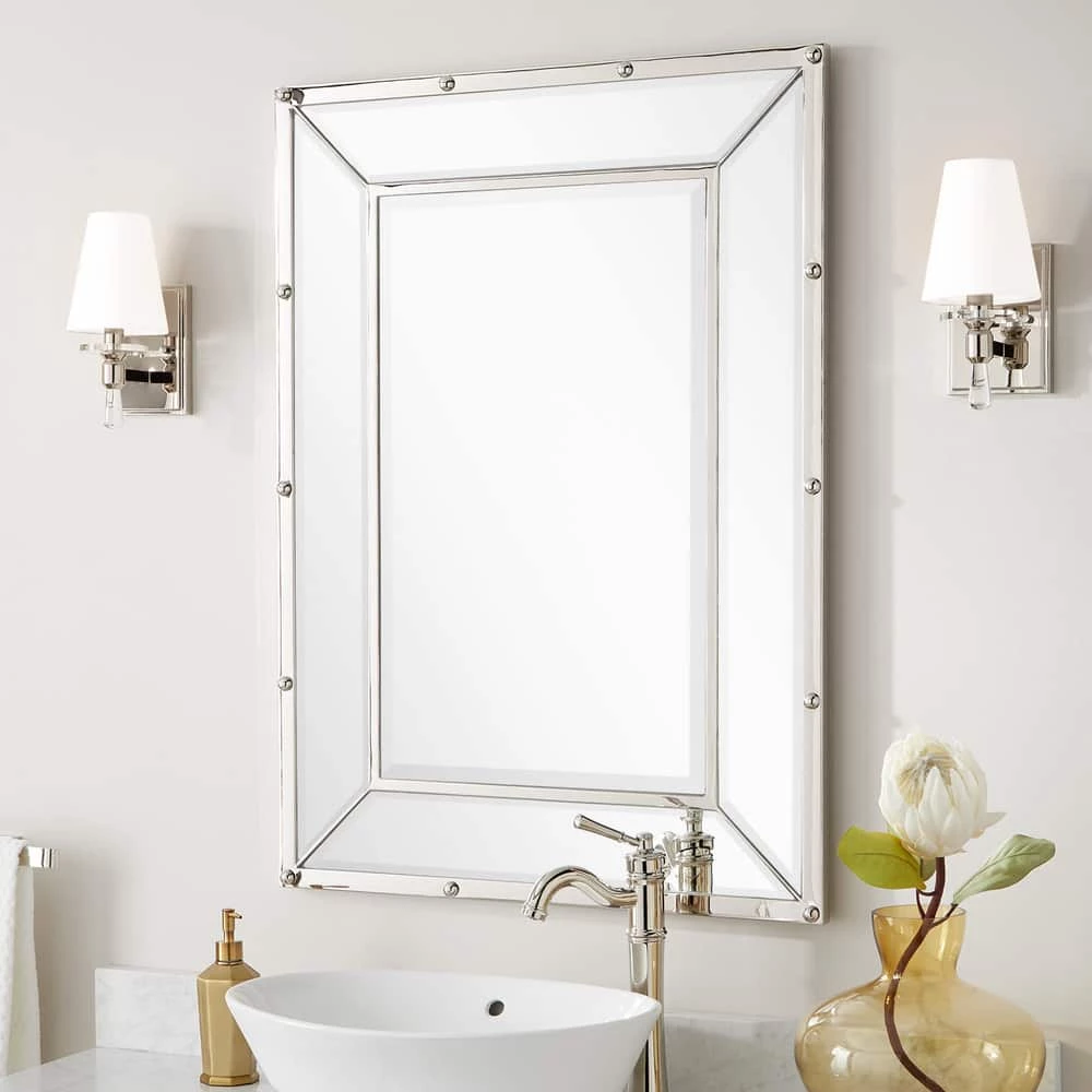 Signature Hardware Joanei 27-7/8 x 38-7/8 x 1-3/8 in. Rectangular Decorative Vanity Mirror in Nickel 5 Signature Hardware Joanei 27-7/8 x 38-7/8 x 1-3/8 in. Rectangular Decorative Vanity Mirror in Nickel - Image 5
