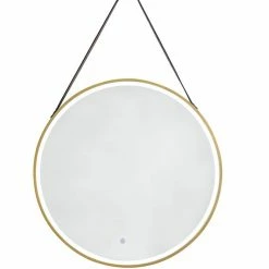 James Martin Vanities 27-5/8 in. Round LED Mirror in Brushed Gold