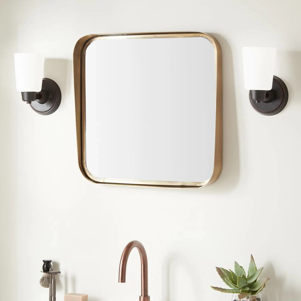 Signature Hardware Palora 20-3/4 in. Stainless Steel Vanity Mirror in Antique Brass 2 Signature Hardware Palora 20-3/4 in. Stainless Steel Vanity Mirror in Antique Brass - Image 2