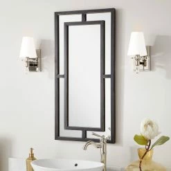 Signature Hardware Austi 18 x 36 x 1 in. Rectangular Decorative Vanity Mirror in Black Powder Coat with Gold Lining