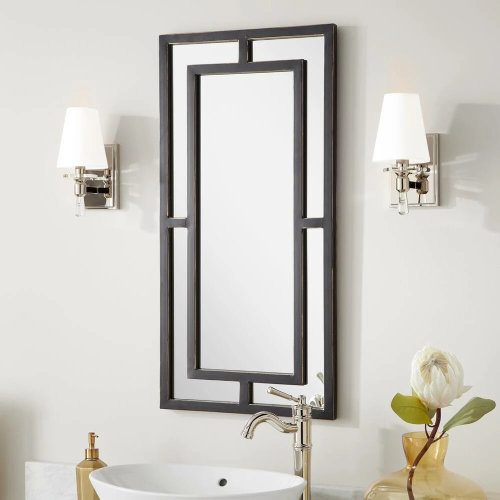 Signature Hardware Austi 18 x 36 x 1 in. Rectangular Decorative Vanity Mirror in Black Powder Coat with Gold Lining 1 Signature Hardware Austi 18 x 36 x 1 in. Rectangular Decorative Vanity Mirror in Black Powder Coat with Gold Lining