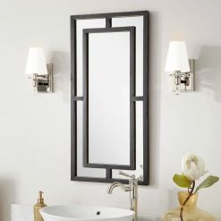 Signature Hardware Austi 18 x 36 x 1 in. Rectangular Decorative Vanity Mirror in Black Powder Coat with Gold Lining 10 Signature Hardware Austi 18 x 36 x 1 in. Rectangular Decorative Vanity Mirror in Black Powder Coat with Gold Lining -Lotus & Windoware, Inc. Shop Query 1167