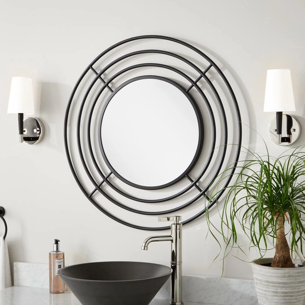 Signature Hardware Reka 30-3/4 x 7/8 in. Round Decorative Vanity Mirror in Black Powder Coat 1 Signature Hardware Reka 30-3/4 x 7/8 in. Round Decorative Vanity Mirror in Black Powder Coat
