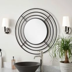 Signature Hardware Reka 30-3/4 x 7/8 in. Round Decorative Vanity Mirror in Black Powder Coat 9 Signature Hardware Reka 30-3/4 x 7/8 in. Round Decorative Vanity Mirror in Black Powder Coat -Lotus & Windoware, Inc. Shop Query 1179