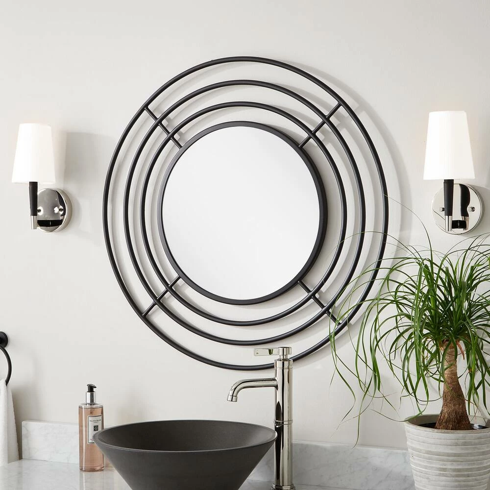 Signature Hardware Reka 30-3/4 x 7/8 in. Round Decorative Vanity Mirror in Black Powder Coat 5 Signature Hardware Reka 30-3/4 x 7/8 in. Round Decorative Vanity Mirror in Black Powder Coat - Image 5