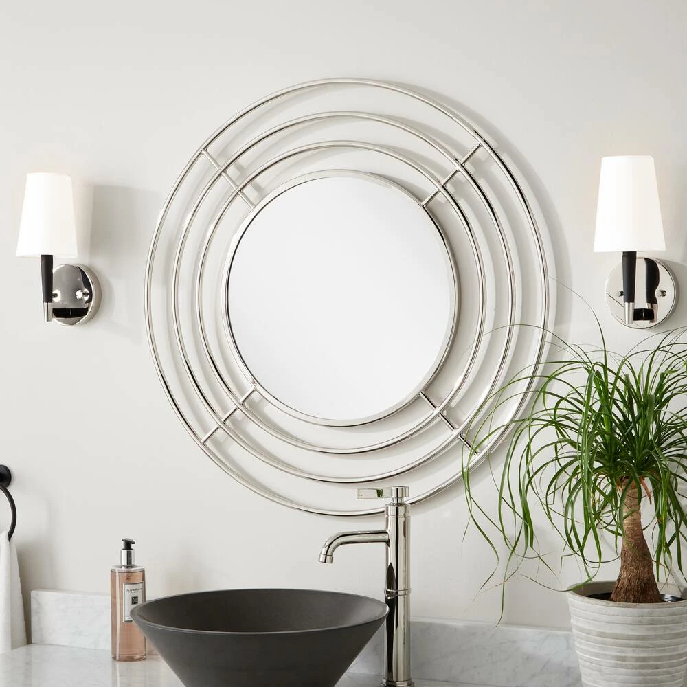 Signature Hardware Reka 30-3/4 x 7/8 in. Round Decorative Vanity Mirror in Nickel 1 Signature Hardware Reka 30-3/4 x 7/8 in. Round Decorative Vanity Mirror in Nickel