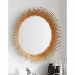 Signature Hardware Stratmoor 32 in. Iron Vanity Mirror in Antique Gold