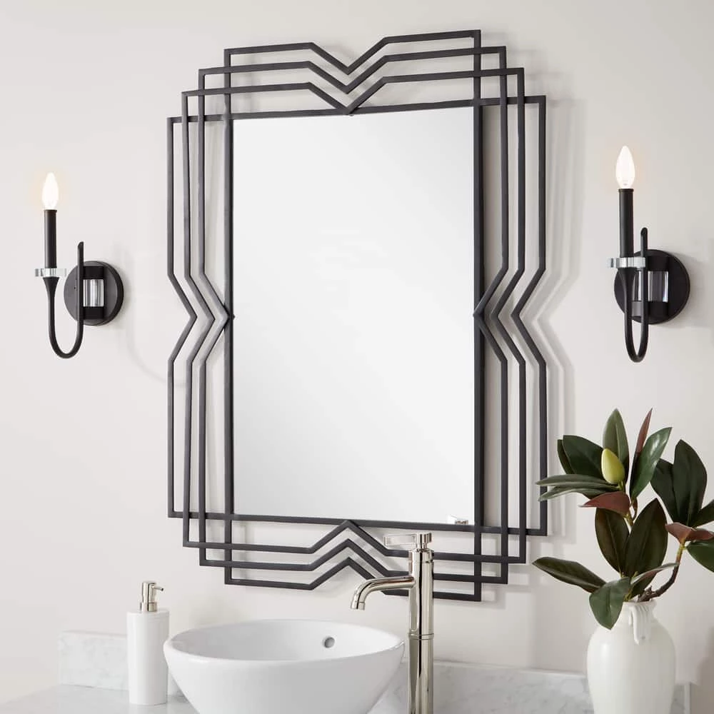 Signature Hardware Solandra 29-3/4 x 39-5/8 x 1 in. Rectangular Decorative Vanity Mirror in Black Powder Coat 1 Signature Hardware Solandra 29-3/4 x 39-5/8 x 1 in. Rectangular Decorative Vanity Mirror in Black Powder Coat