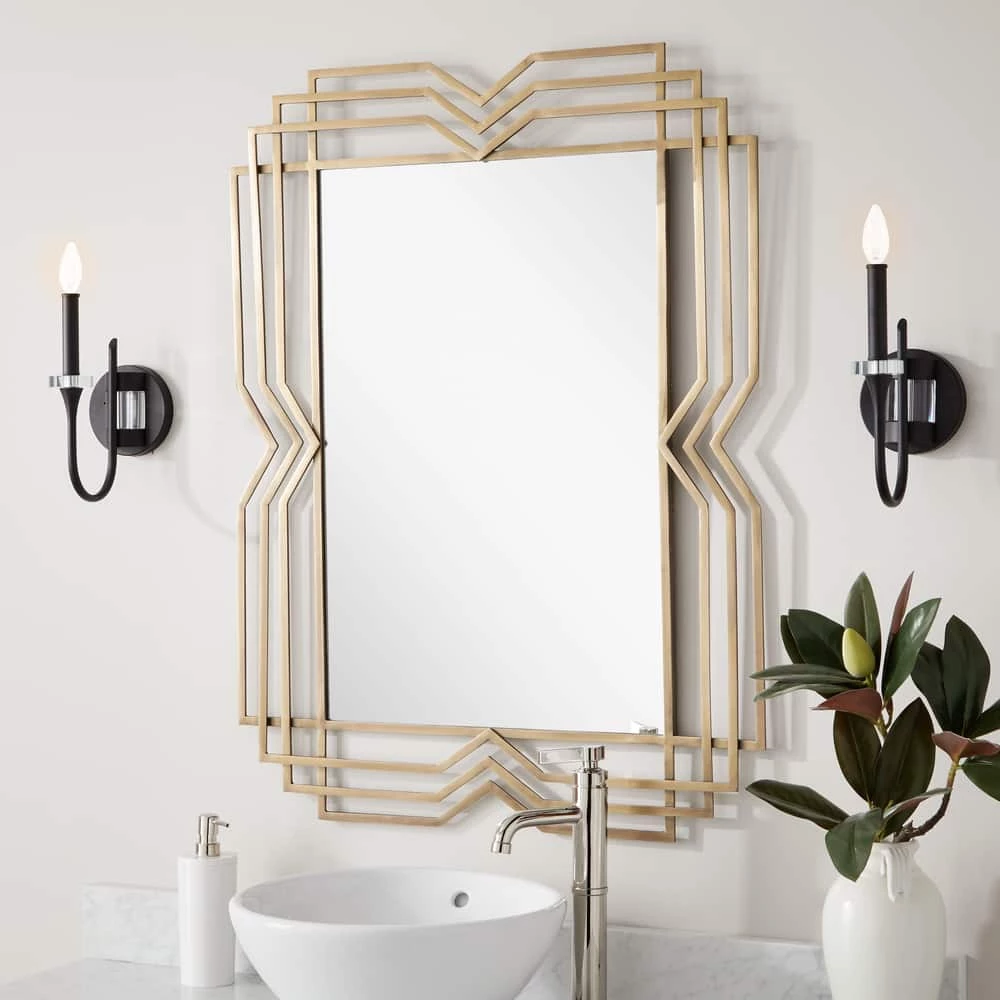 Signature Hardware Solandra 29-3/4 x 39-5/8 x 1 in. Rectangular Decorative Vanity Mirror in Antique Brass 1 Signature Hardware Solandra 29-3/4 x 39-5/8 x 1 in. Rectangular Decorative Vanity Mirror in Antique Brass