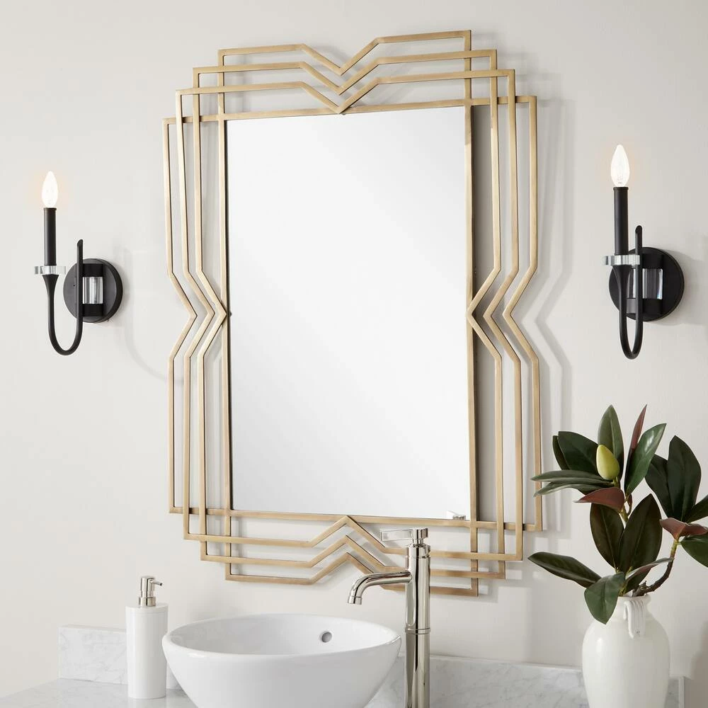 Signature Hardware Solandra 29-3/4 x 39-5/8 x 1 in. Rectangular Decorative Vanity Mirror in Nickel 5 Signature Hardware Solandra 29-3/4 x 39-5/8 x 1 in. Rectangular Decorative Vanity Mirror in Nickel - Image 5