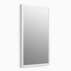 KOHLER Jacquard® 19-1/2 x 34-1/2 in. Wood, Glass and Veneers Framed Rectangular Mirror in Linen White