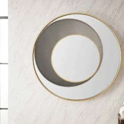 James Martin Vanities 35-3/8 in. Round Mirror in Radiant Gold and Onyx -Lotus & Windoware, Inc. Shop Query 1275