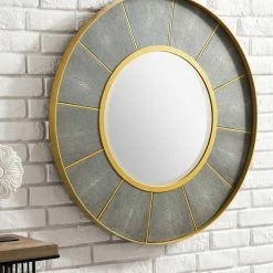 James Martin Vanities 35-3/8 in. Round Mirror in Crimson Gold and Shagreen Platinum -Lotus & Windoware, Inc. Shop Query 1326
