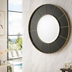 James Martin Vanities 35-3/8 in. Round Mirror in Radiant Gold and Glossy Black -Lotus & Windoware, Inc. Shop Query 1332