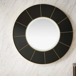 James Martin Vanities 35-3/8 in. Round Mirror in Radiant Gold and Glossy Black -Lotus & Windoware, Inc. Shop Query 1333