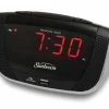 Sunbeam Hospitality 100/240V Clock Radio with Daily Alarm Reset, 0.9 in. LED Display, Auxiliary Audio Jack and USB Port in Black