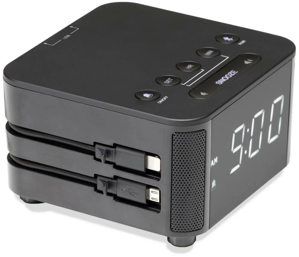 100/240V Multi-Function Audio Alarm ABS Clock with Bluetooth Alarm, Built-in Iphone and Micro & USB-C Cables for Iphone, Ipad, Ipod, and Wireless QI Charging 1 100/240V Multi-Function Audio Alarm ABS Clock with Bluetooth Alarm, Built-in Iphone and Micro & USB-C Cables for Iphone, Ipad, Ipod, and Wireless QI Charging