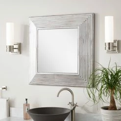 Signature Hardware Moorcroft 29-1/4 x 29-1/4 x 3-1/2 in. Square Decorative Vanity Mirror in Antique Silver Powder Coat