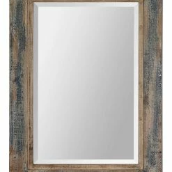 Uttermost Company Bozeman 38 x 28 in. Rectangle Mirror in Distressed Slate Blue, Aged Wood and Rusty Ivory (Less Frame)