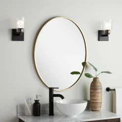 Signature Hardware Amyr 24 in. Oval Vanity Mirror in Gold Leaf
