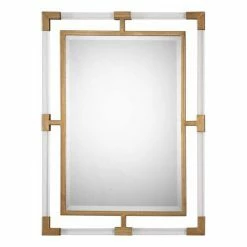 Uttermost Company Balkan 28 x 38 in. Antiqued Forged Iron Mirror with Clear Acrylic Bars in Metallic Gold