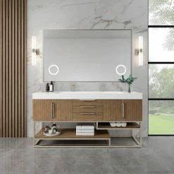 James Martin Vanities 70 x 42 in. Rectangular Framed Mirror in Nickel Plated -Lotus & Windoware, Inc. Shop Query 415