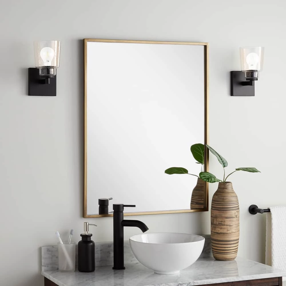 Signature Hardware Dampier 24 in. Rectangle Vanity Mirror in Antique Brass 1 Signature Hardware Dampier 24 in. Rectangle Vanity Mirror in Antique Brass