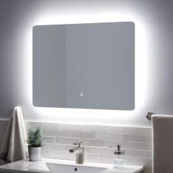 Signature Hardware Fleming 32 in. Rectangular Lighted Mirror with Tunable LED in Silver -Lotus & Windoware, Inc. Shop Query 600
