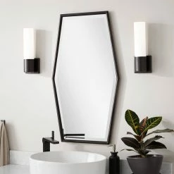 Signature Hardware Tenaya 20-3/8 x 36 x 3/4 in. Hexagonal Decorative Vanity Mirror in Black Powder Coat -Lotus & Windoware, Inc. Shop Query 636