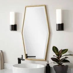 Signature Hardware Tenaya 20-3/8 x 36 x 3/4 in. Hexagonal Decorative Vanity Mirror in Gold Leaf -Lotus & Windoware, Inc. Shop Query 641