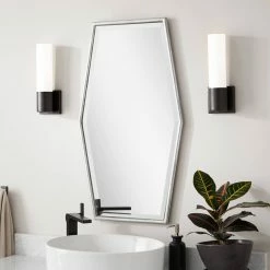 Signature Hardware Tenaya 20-3/8 x 36 x 3/4 in. Hexagonal Decorative Vanity Mirror in Silver Leaf -Lotus & Windoware, Inc. Shop Query 646