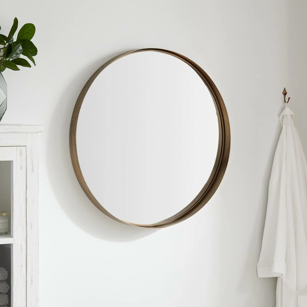 Signature Hardware Palora 30-1/8 in. Round Mirror in Antique Brass 2 Signature Hardware Palora 30-1/8 in. Round Mirror in Antique Brass - Image 2
