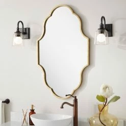 Signature Hardware Lucido 22-3/4 x 37-1/4 x 1 in. Irregular Decorative Vanity Mirror in Gold Leaf -Lotus & Windoware, Inc. Shop Query 662