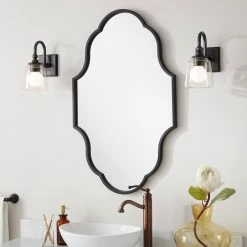 Signature Hardware Lucido 22-3/4 x 37-1/4 x 1 in. Irregular Decorative Vanity Mirror in Black Powder Coat -Lotus & Windoware, Inc. Shop Query 667