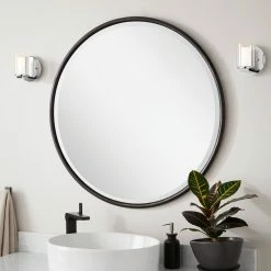Signature Hardware Sobb 36 x 36 x 7/8 in. Round Decorative Vanity Mirror in Black Powder Coat