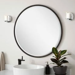 Signature Hardware Sobb 36 x 36 x 7/8 in. Round Decorative Vanity Mirror in Black Powder Coat -Lotus & Windoware, Inc. Shop Query 728