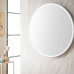 James Martin Vanities 42 in. Round LED Mirror in Glossy White -Lotus & Windoware, Inc. Shop Query 815