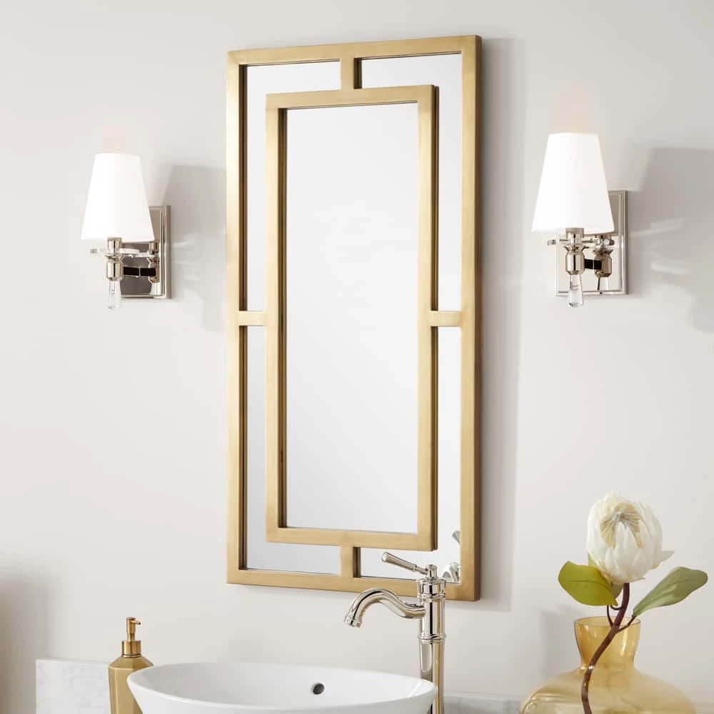 Signature Hardware Austi 18 x 36 x 1 in. Rectangular Decorative Vanity Mirror in Antique Brass 1 Signature Hardware Austi 18 x 36 x 1 in. Rectangular Decorative Vanity Mirror in Antique Brass