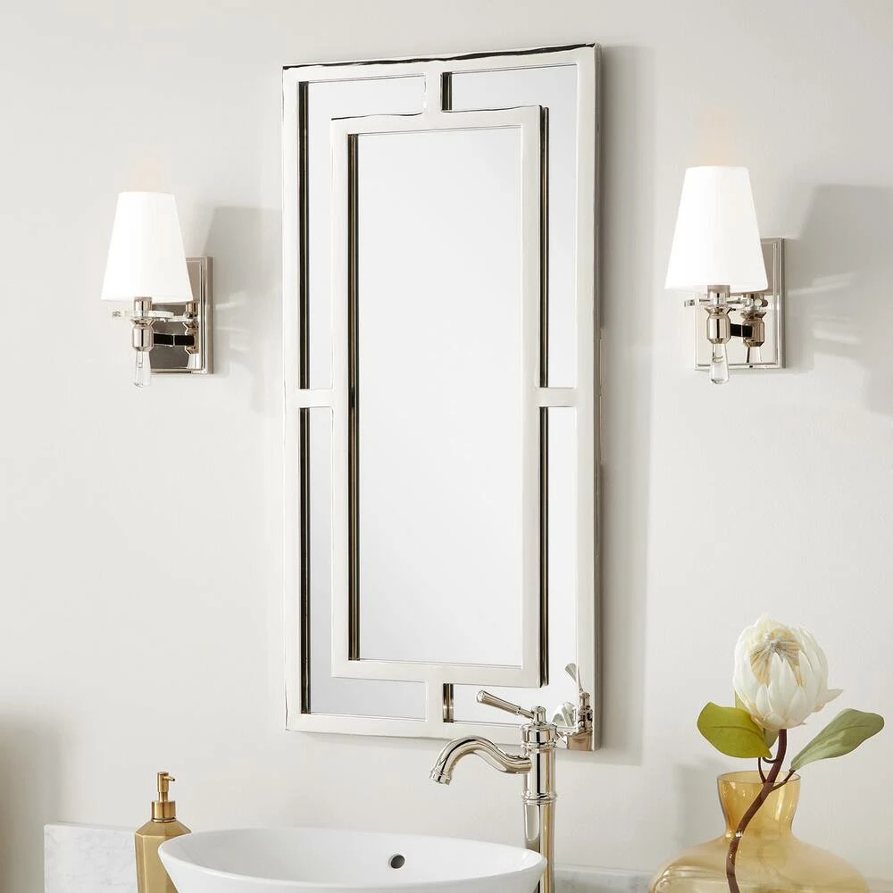 Signature Hardware Austi 18 x 36 x 1 in. Rectangular Decorative Vanity Mirror in Nickel 5 Signature Hardware Austi 18 x 36 x 1 in. Rectangular Decorative Vanity Mirror in Nickel - Image 5