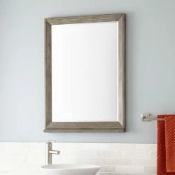 Signature Hardware Davyn 24 in. Mahogany Vanity Mirror in Grey Wash