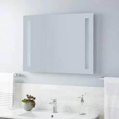 Signature Hardware Curie 32 in. Rectangular Lighted Mirror with Tunable LED in Silver -Lotus & Windoware, Inc. Shop Query 853