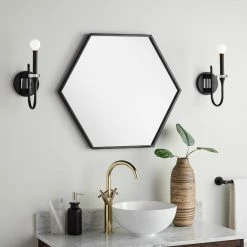 Signature Hardware Sauma 24 in. Hexagonal Vanity Mirror in Gloss Black