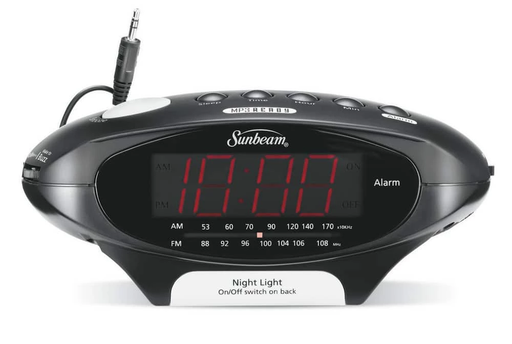 Sunbeam Hospitality 6W MP3 Ready AM/FM Alarm Clock Radio with 0.9 in. LED Display and PM Indicator Night Light in Black 1 Sunbeam Hospitality 6W MP3 Ready AM/FM Alarm Clock Radio with 0.9 in. LED Display and PM Indicator Night Light in Black