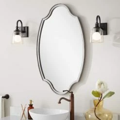 Signature Hardware Barewood 22 x 37-3/4 x 1-1/4 in. Oval Decorative Vanity Mirror in Antique Silver
