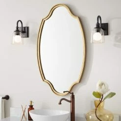 Signature Hardware Barewood 22 x 37-3/4 x 1-1/4 in. Oval Decorative Vanity Mirror in Black Powder Coat